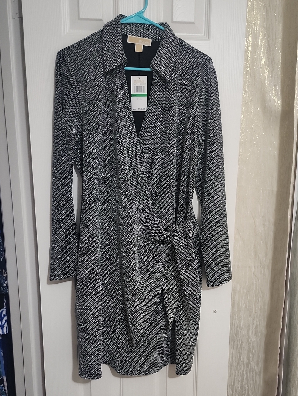 MK Women’s Black & Silver Wrap Dress with Tie Waist